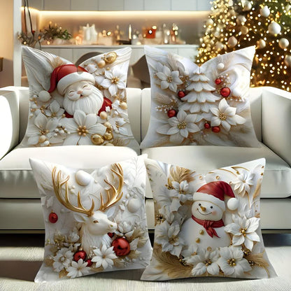 Crescent Christmas Pillow Covers - Velvet, Set of 4 with Holiday Designs