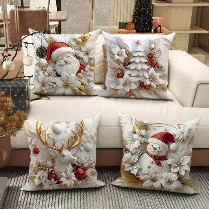 Crescent Christmas Pillow Covers - Velvet, Set of 4 with Holiday Designs