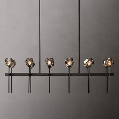 Linear Crystal Chandelier Brass & Glass LED Dining Room Statement Lighting Fixture Contemporary for Kitchen Island