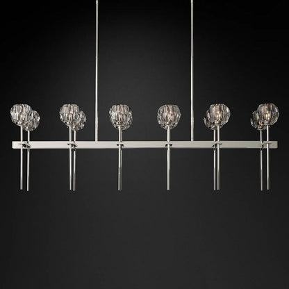 Linear Crystal Chandelier Brass & Glass LED Dining Room Statement Lighting Fixture Contemporary for Kitchen Island
