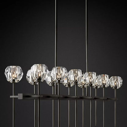 Linear Crystal Chandelier Brass & Glass LED Dining Room Statement Lighting Fixture Contemporary for Kitchen Island