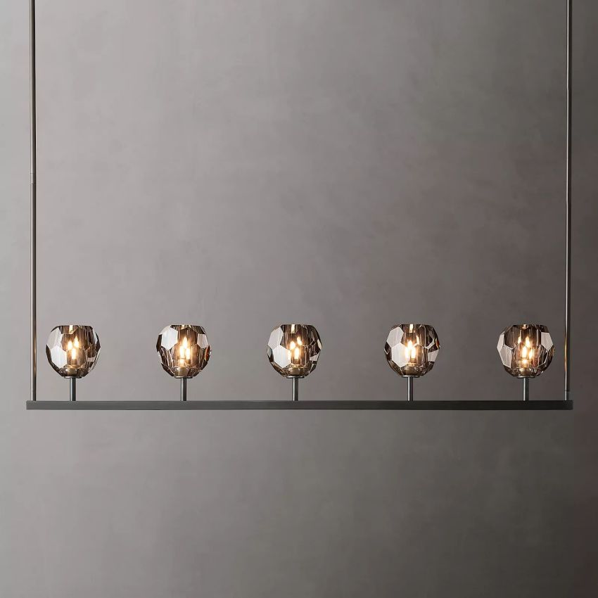 Linear Crystal Chandelier Brass & Glass LED Dining Room Statement Lighting Fixture Contemporary for Kitchen Island