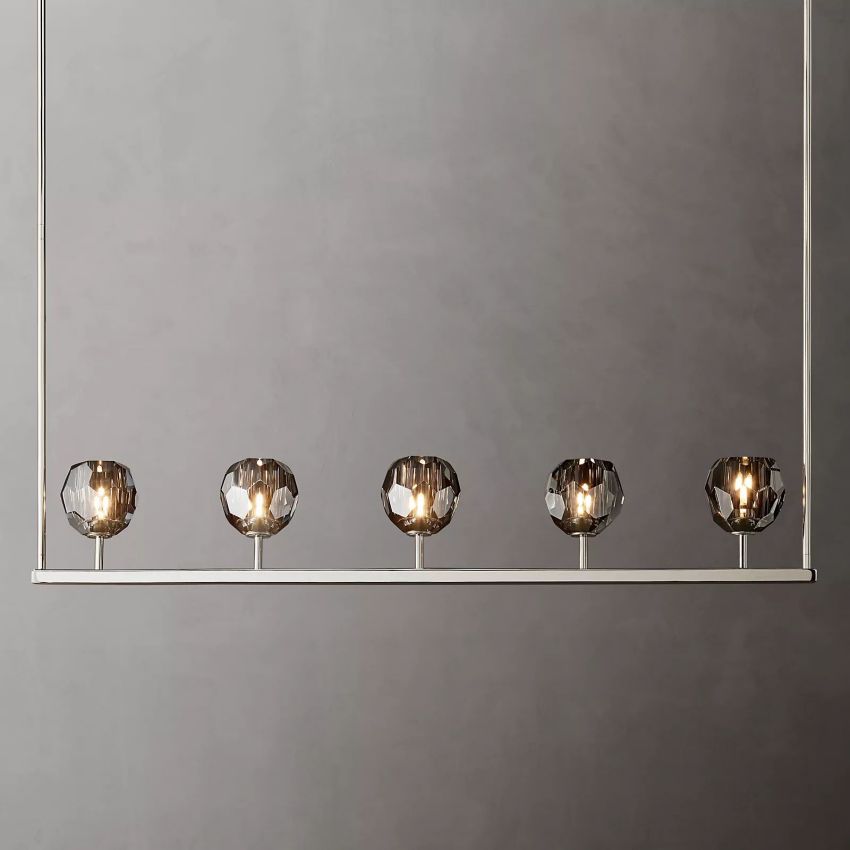 Linear Crystal Chandelier Brass & Glass LED Dining Room Statement Lighting Fixture Contemporary for Kitchen Island