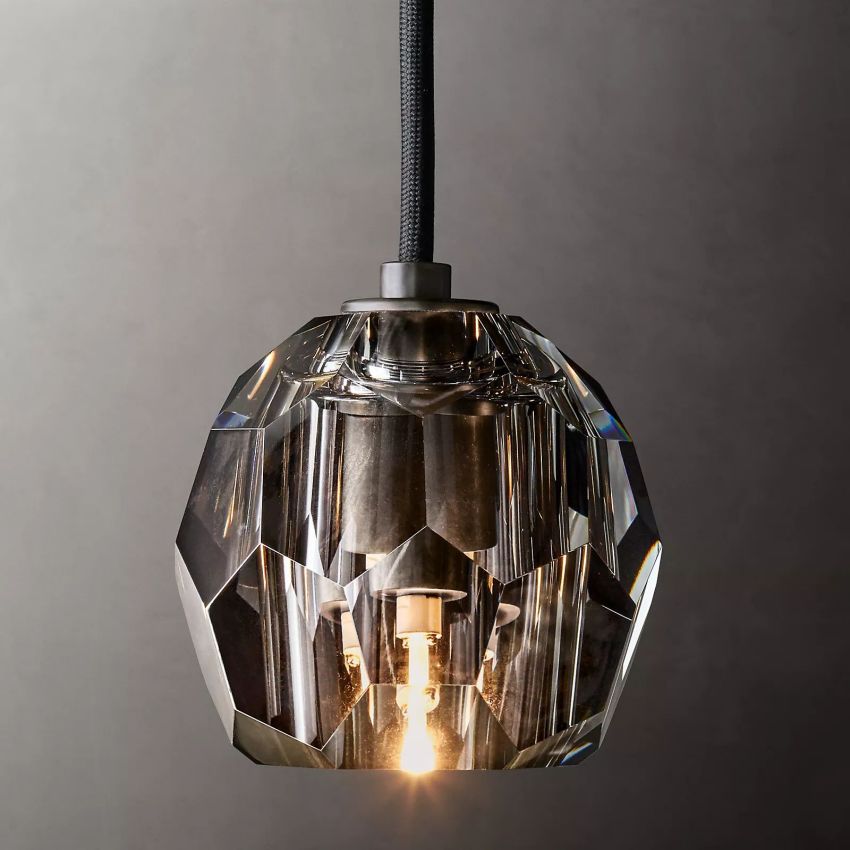 Crystal Globe Pendant Light Fixture with Brass Frame for Dining Room Kitchen Island Modern Single Bulb Hanging Ceiling Lamp Adjustable