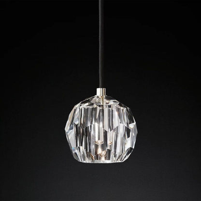 Crystal Globe Pendant Light Fixture with Brass Frame for Dining Room Kitchen Island Modern Single Bulb Hanging Ceiling Lamp Adjustable