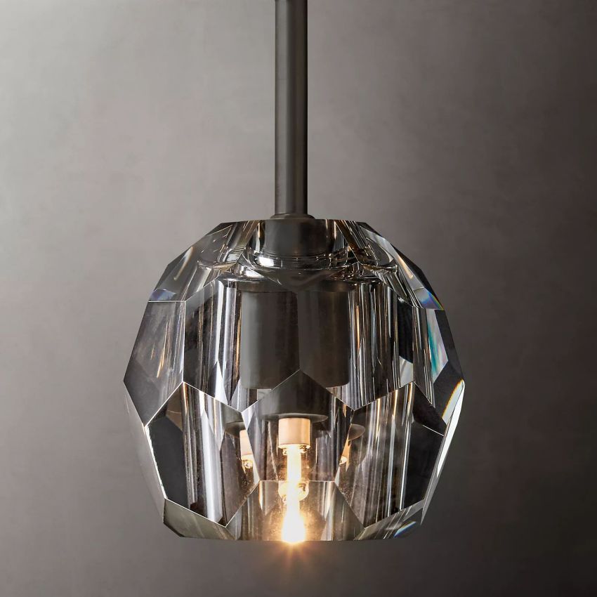Crystal Globe Pendant Light Fixture with Brass Frame for Dining Room Kitchen Island Modern Single Bulb Hanging Ceiling Lamp Adjustable