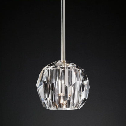 Crystal Globe Pendant Light Fixture with Brass Frame for Dining Room Kitchen Island Modern Single Bulb Hanging Ceiling Lamp Adjustable
