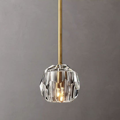 Crystal Globe Pendant Light Fixture with Brass Frame for Dining Room Kitchen Island Modern Single Bulb Hanging Ceiling Lamp Adjustable