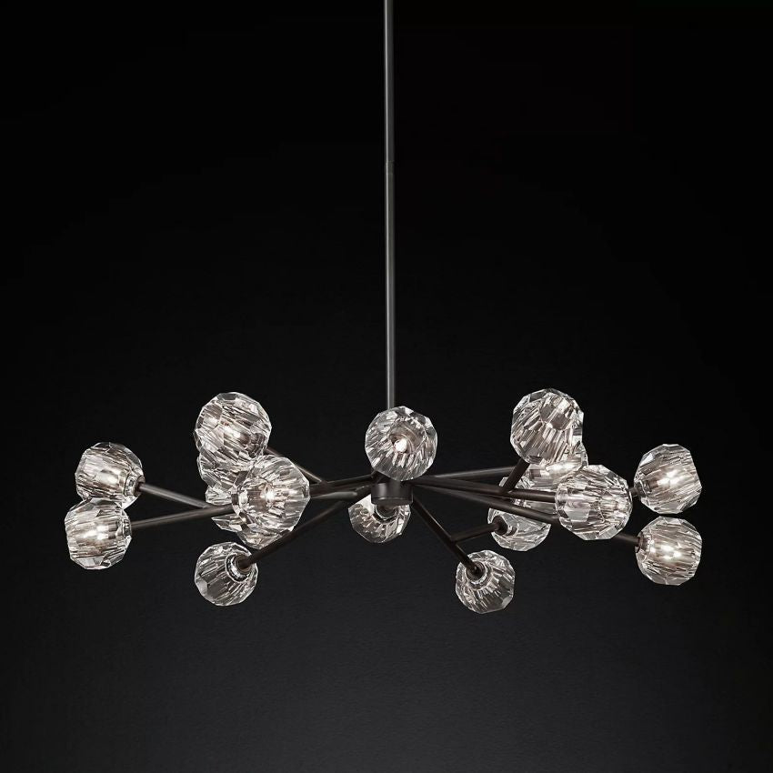 Spherical Crystal Chandelier with Brass Frame 24-72 Inch Modern Orb Light Fixture for Dining Room & Foyer