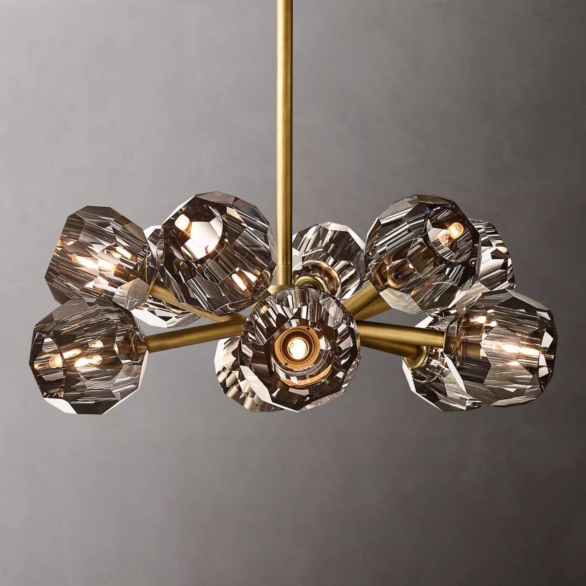 Spherical Crystal Chandelier with Brass Frame 24-72 Inch Modern Orb Light Fixture for Dining Room & Foyer