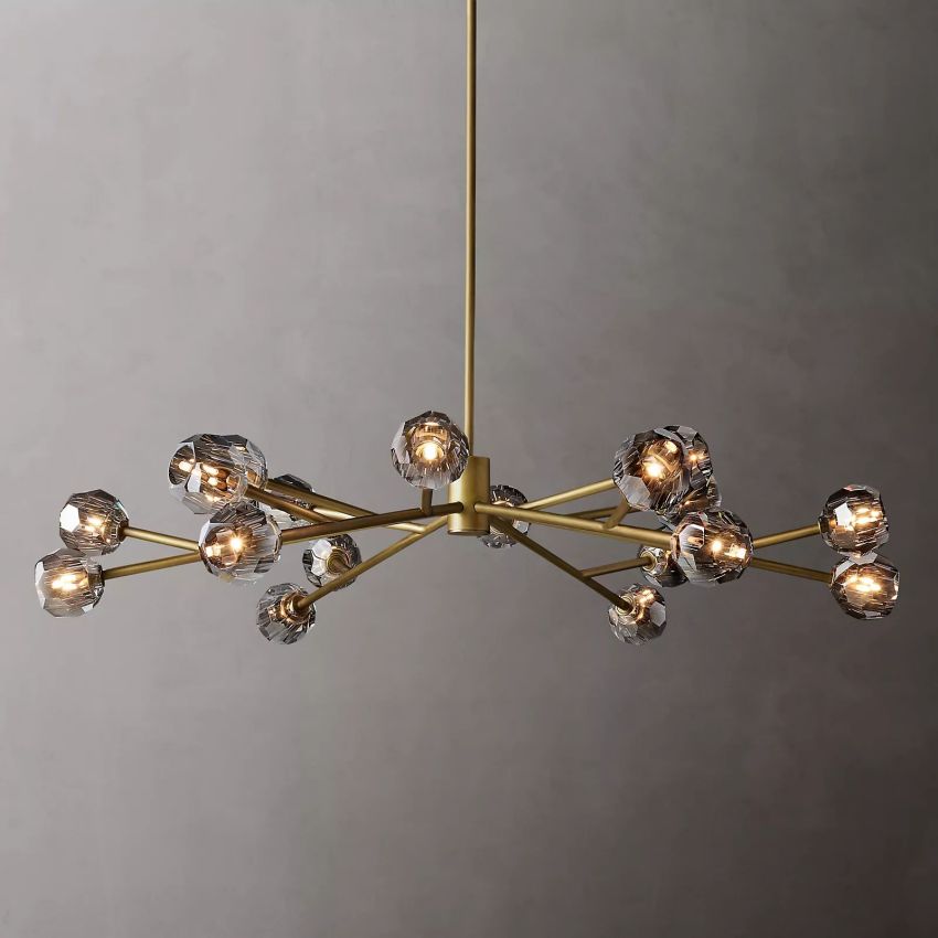Spherical Crystal Chandelier with Brass Frame 24-72 Inch Modern Orb Light Fixture for Dining Room & Foyer