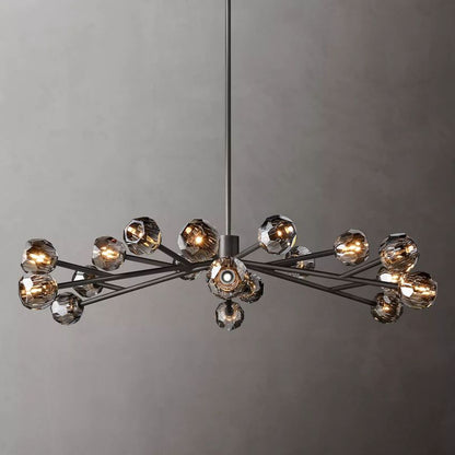 Spherical Crystal Chandelier with Brass Frame 24-72 Inch Modern Orb Light Fixture for Dining Room & Foyer