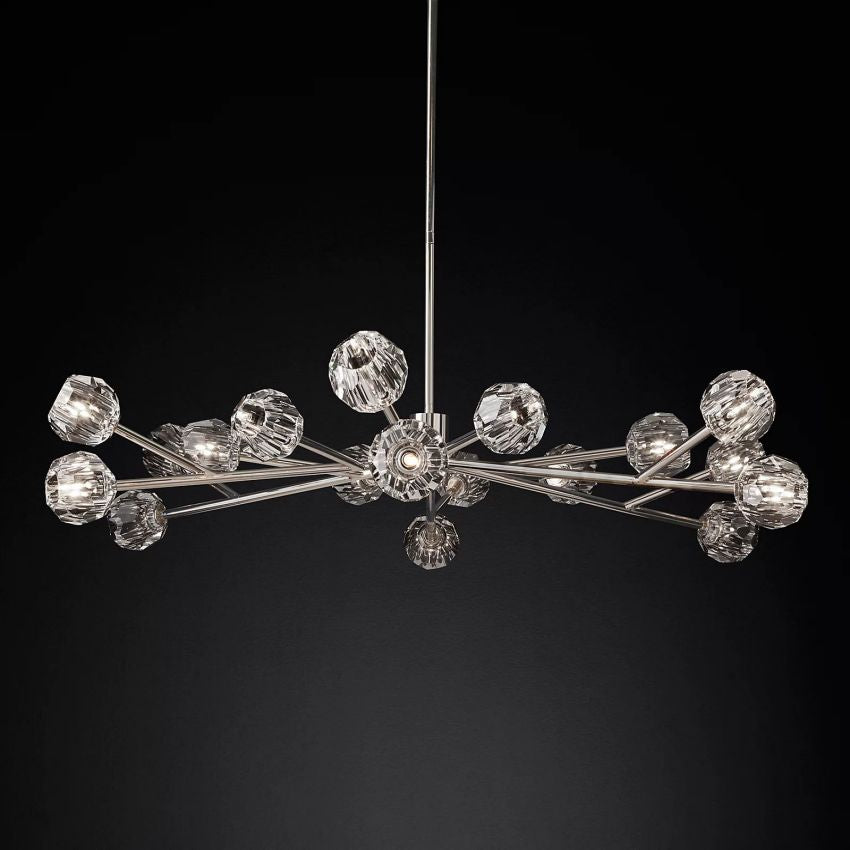 Spherical Crystal Chandelier with Brass Frame 24-72 Inch Modern Orb Light Fixture for Dining Room & Foyer