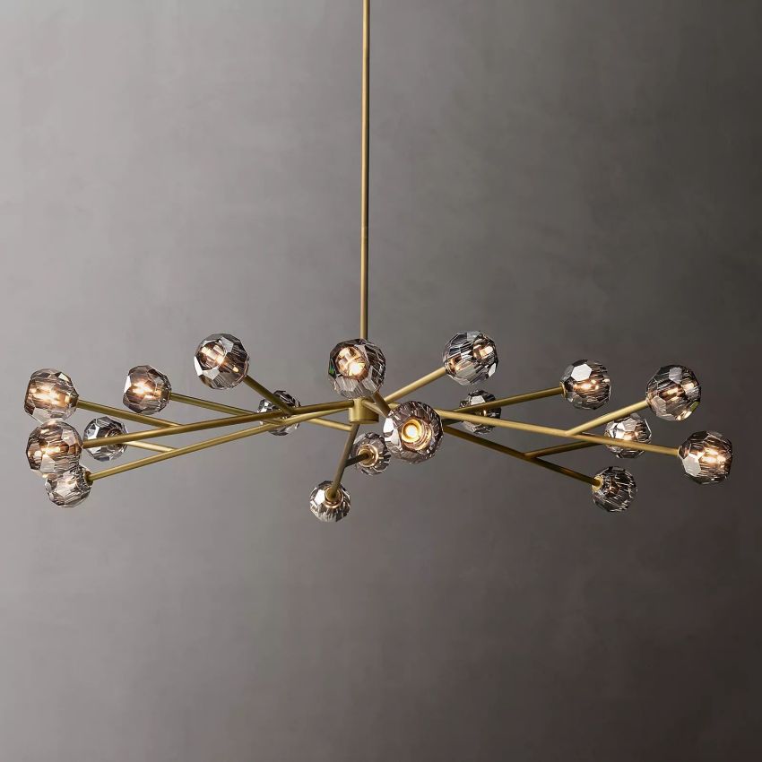 Spherical Crystal Chandelier with Brass Frame 24-72 Inch Modern Orb Light Fixture for Dining Room & Foyer