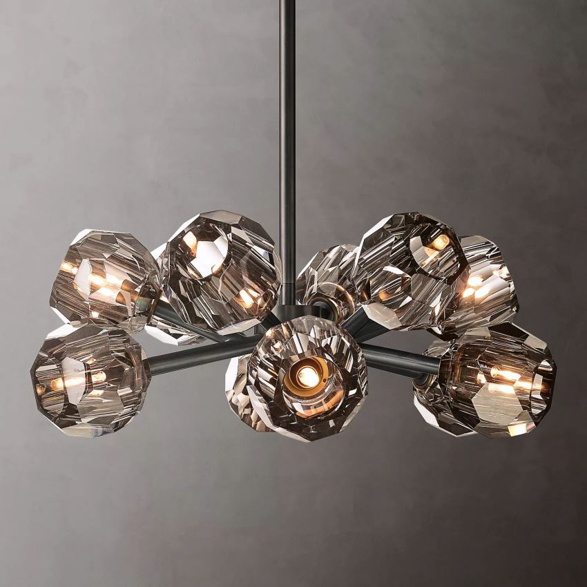 Spherical Crystal Chandelier with Brass Frame 24-72 Inch Modern Orb Light Fixture for Dining Room & Foyer