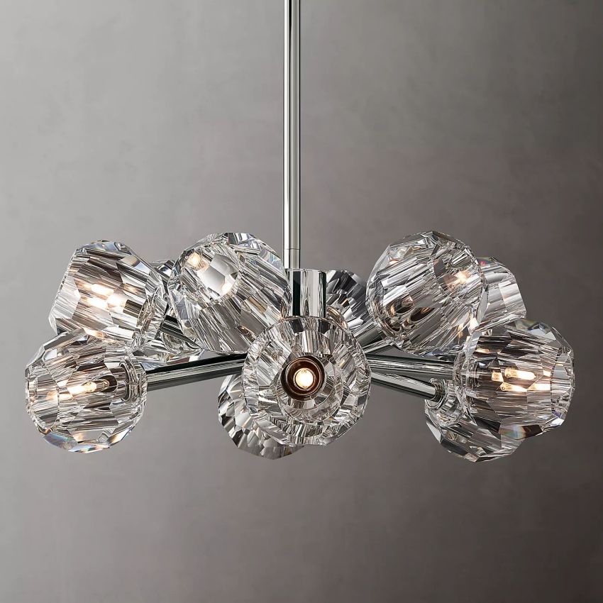 Spherical Crystal Chandelier with Brass Frame 24-72 Inch Modern Orb Light Fixture for Dining Room & Foyer