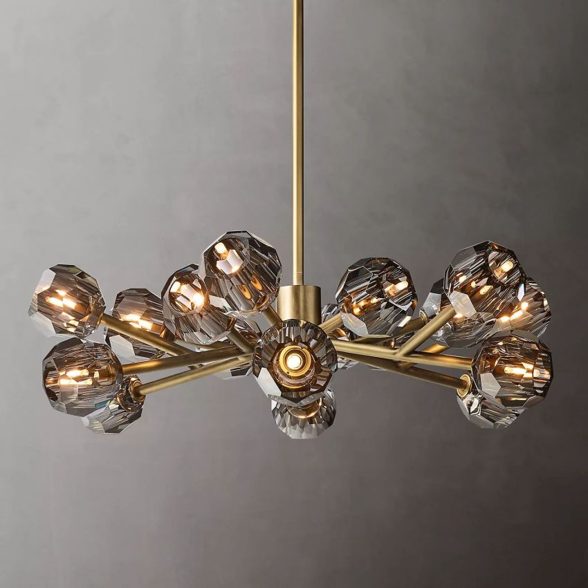 Spherical Crystal Chandelier with Brass Frame 24-72 Inch Modern Orb Light Fixture for Dining Room & Foyer
