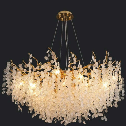 Glass Leaf Pendant Light Gold Aluminum Frame LED Adjustable Color Temperature Ceiling Fixture Living Room Bedroom Dining Entryway Statement