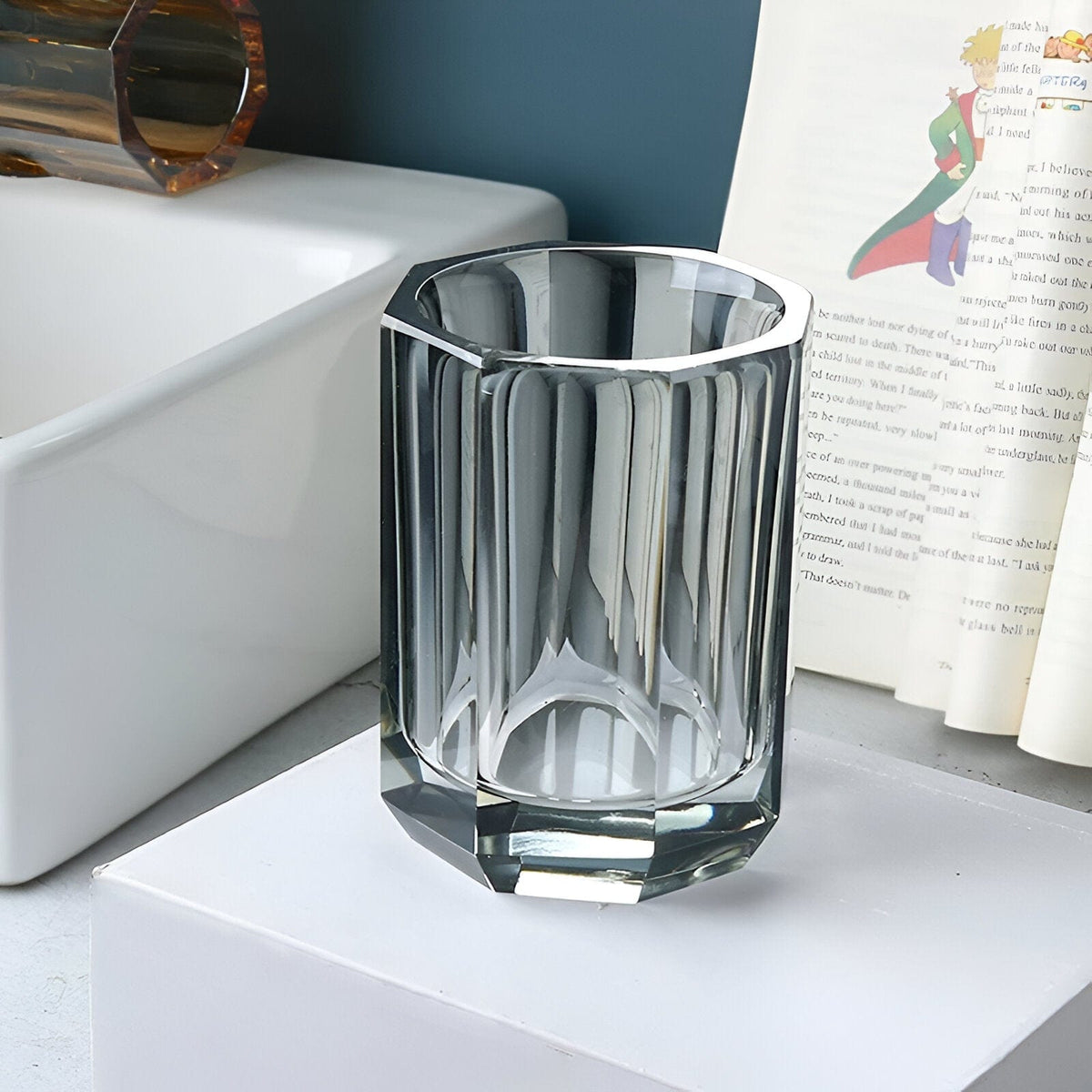 Ensemble d'accessoires de salle de bain en verre cristal, distributeur de savon en verre avec porte-brosse à dents, plateau de courtoisie pour comptoir de salle de bain