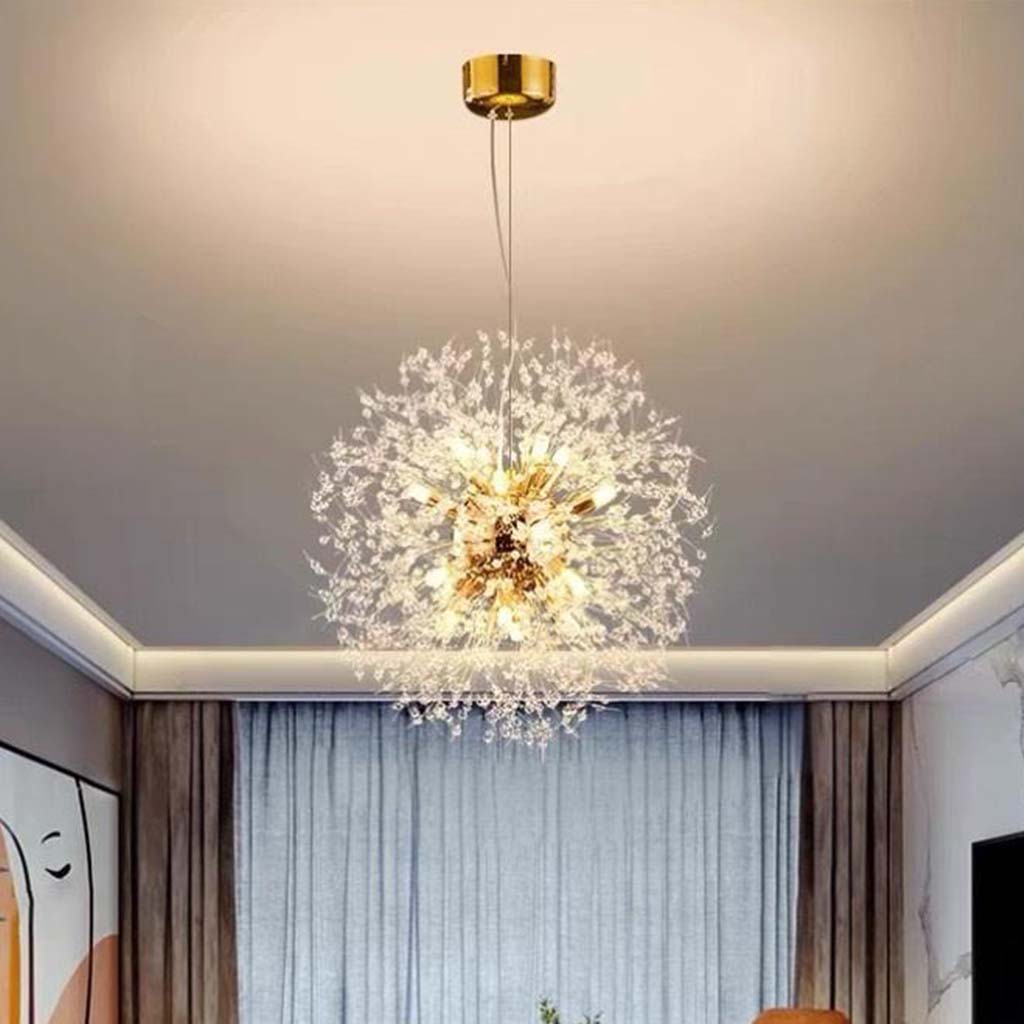 Sparkling Glass Crystal Ceiling Fixture Multi-Head Round & Rectangular LED Overhead Lighting for Dining Room Living Room Entry Hall Foyer Be