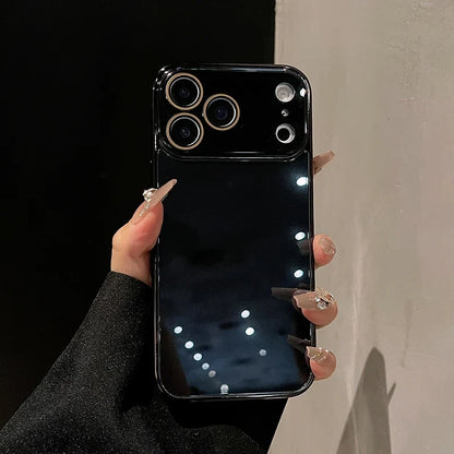 Tempered Glass iPhone Case with Camera Lens Shield & Plated Edges – Shockproof Protection for iPhone 11-17 Pro Max