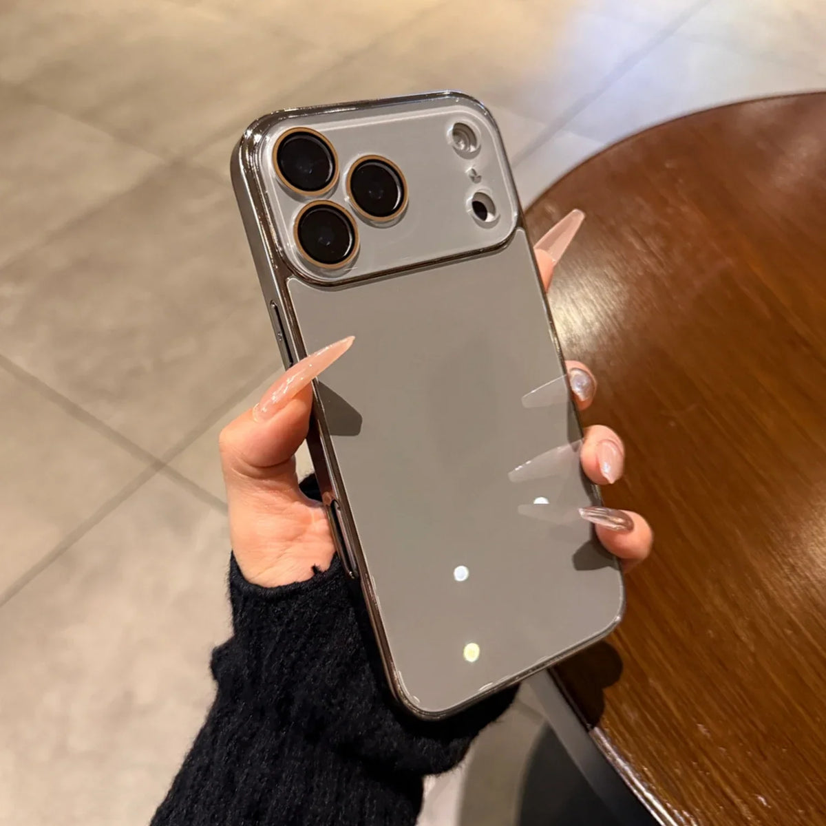 Tempered Glass iPhone Case with Camera Lens Shield & Plated Edges – Shockproof Protection for iPhone 11-17 Pro Max