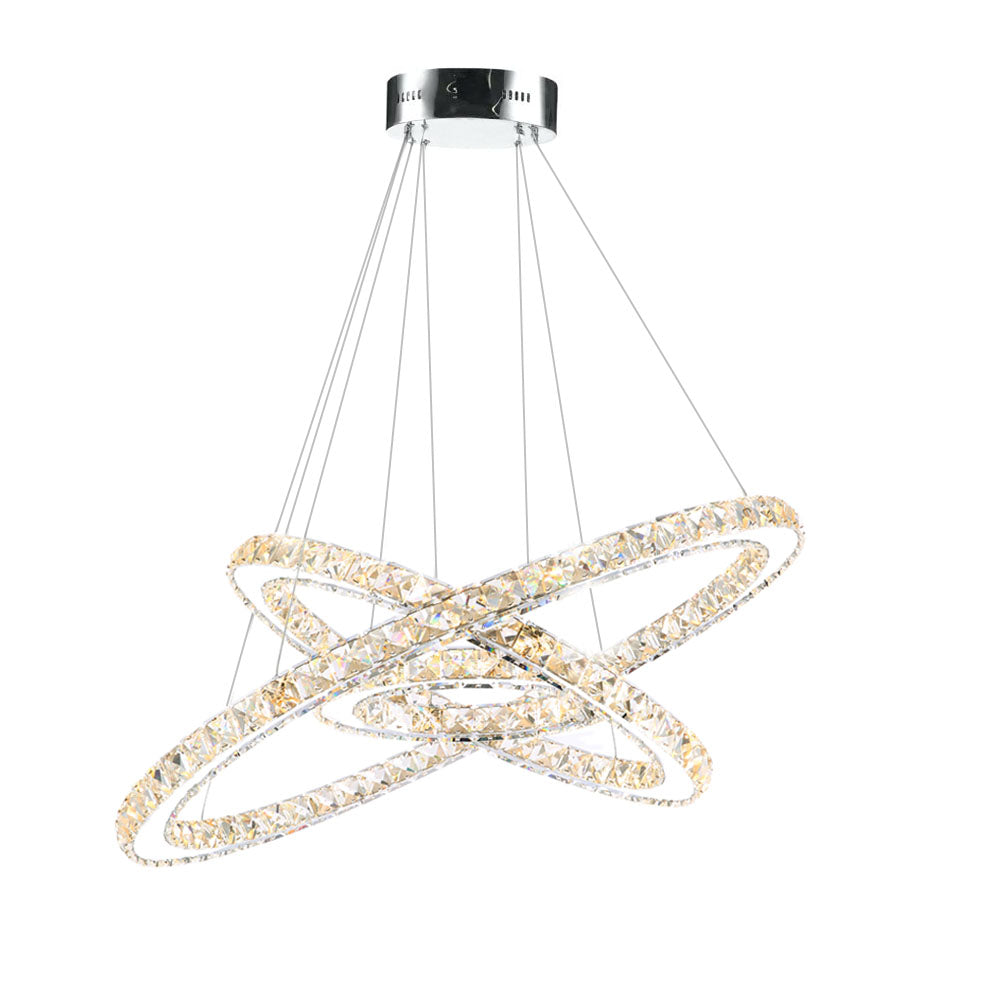 Adjustable Circle Hanging Light Fixture with K9 Crystal Accents for Dining Room & Living Room