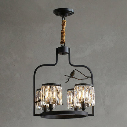 Crystal Hanging Light Fixture with Brass Frame 22 Inch for Dining Room Living Room Foyer Indoor Ceiling Lighting Classic Elegant Design