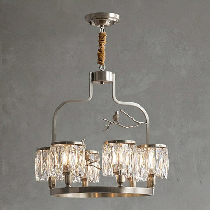 Crystal Hanging Light Fixture with Brass Frame 22 Inch for Dining Room Living Room Foyer Indoor Ceiling Lighting Classic Elegant Design