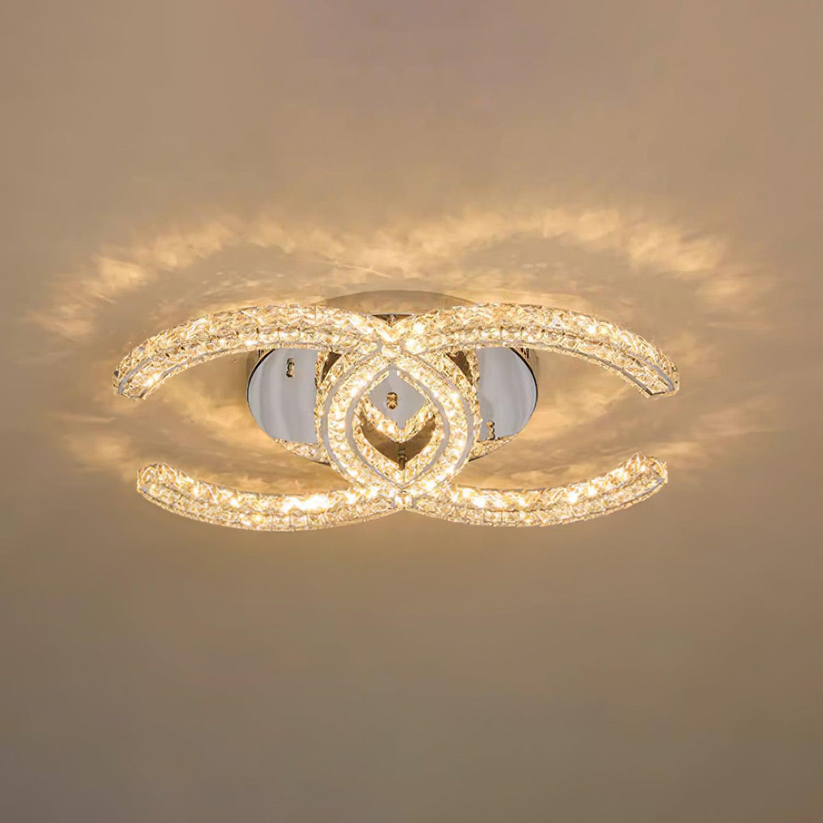 Flush Mount LED Ceiling Light 11 Inch Chrome Crystal Fixture Warm White for Bedroom Bathroom Living Room Hallway Entryway Small Space Modern