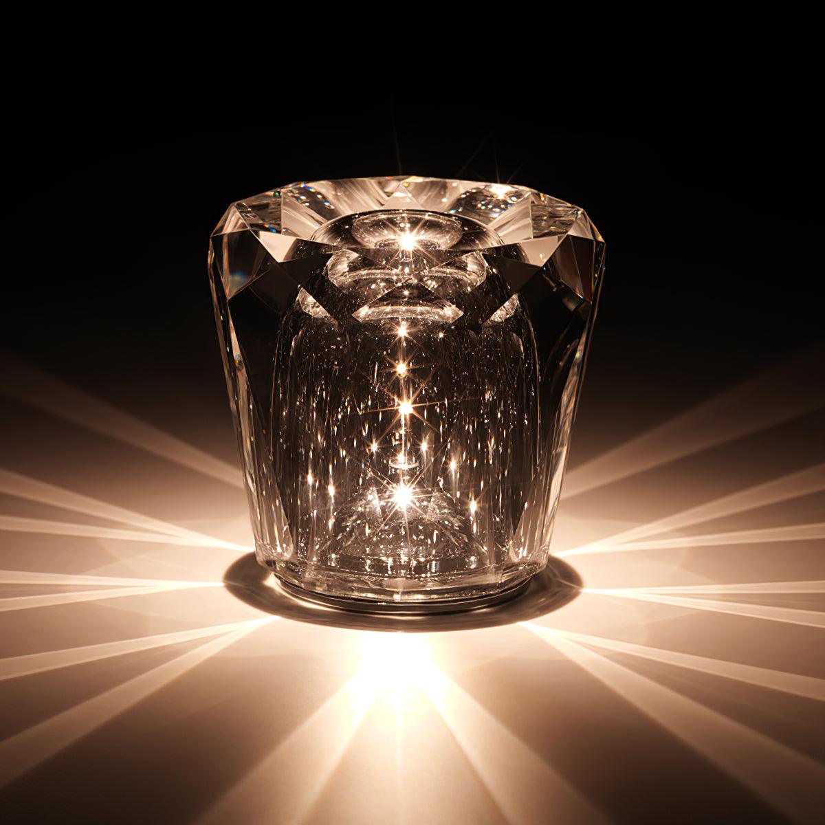 Rechargeable LED Accent Lamp with Crystal Reflective Glass – Compact Nightstand Light for Bedroom, Office Desk, Cozy Reading Nook