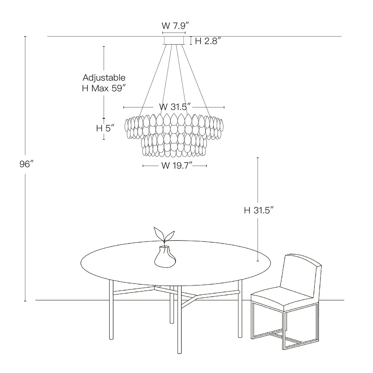 Two-Tier Crystal Pendant Light 32 inch Chrome Finish LED Adjustable Height Ceiling Fixture for Dining Room Living Room Kitchen Island Contem