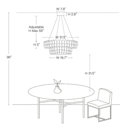 Two-Tier Crystal Pendant Light 32 inch Chrome Finish LED Adjustable Height Ceiling Fixture for Dining Room Living Room Kitchen Island Contem