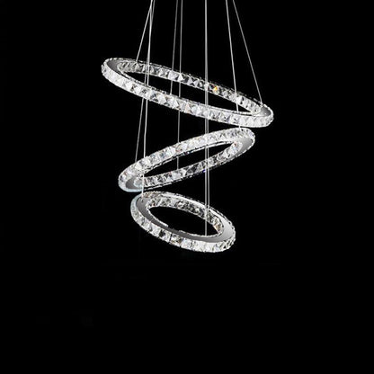 Adjustable Circle Hanging Light Fixture with K9 Crystal Accents for Dining Room & Living Room