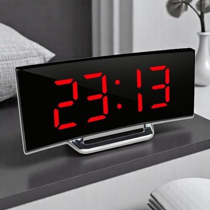USB-Powered LED Alarm Clock with Curved Screen 6.7 × 2.8 × 1.2 Inches Battery Backup Nightstand Clock Large Display for Bedroom Office Deskt