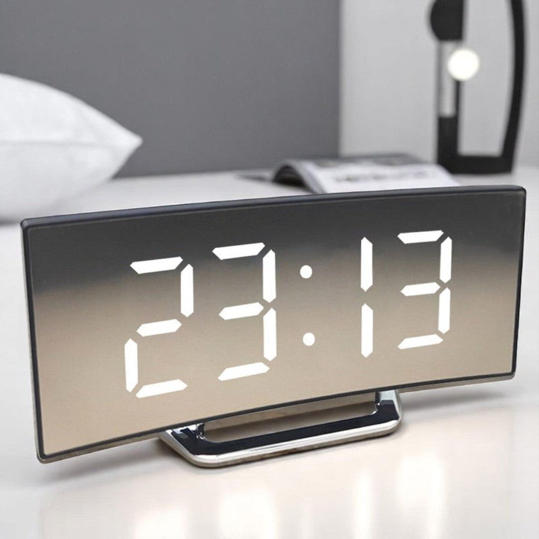 USB-Powered LED Alarm Clock with Curved Screen 6.7 × 2.8 × 1.2 Inches Battery Backup Nightstand Clock Large Display for Bedroom Office Deskt