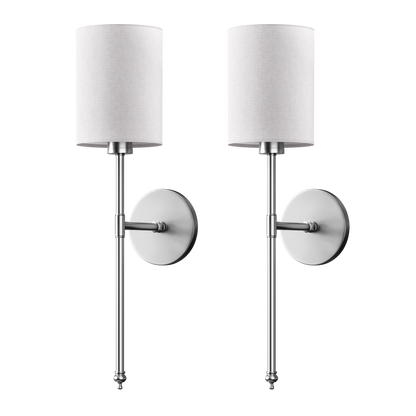 Rechargeable Sconce Set with Fabric Shade 20 in Height Wireless Installation RGB Dimmable Bedside Lights for Home Brushed Metal Finish Set o