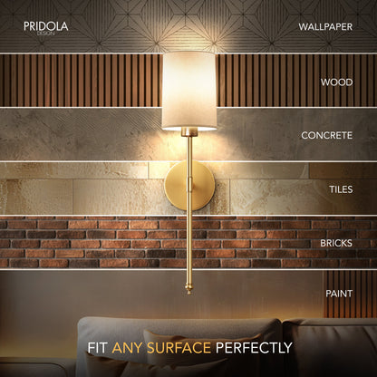 Rechargeable Sconce Set with Fabric Shade 20 in Height Wireless Installation RGB Dimmable Bedside Lights for Home Brushed Metal Finish Set o