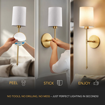 Rechargeable Sconce Set with Fabric Shade 20 in Height Wireless Installation RGB Dimmable Bedside Lights for Home Brushed Metal Finish Set o