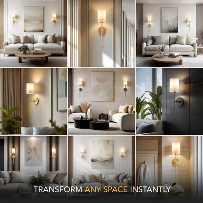 Rechargeable Sconce Set with Fabric Shade 20 in Height Wireless Installation RGB Dimmable Bedside Lights for Home Brushed Metal Finish Set o