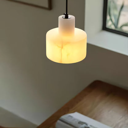 Stone Cylinder Hanging Lamp White Adjustable Drop Ceiling Fixture for Kitchen Island Dining Room Bedroom Hallway Natural Alabaster E27 Socke