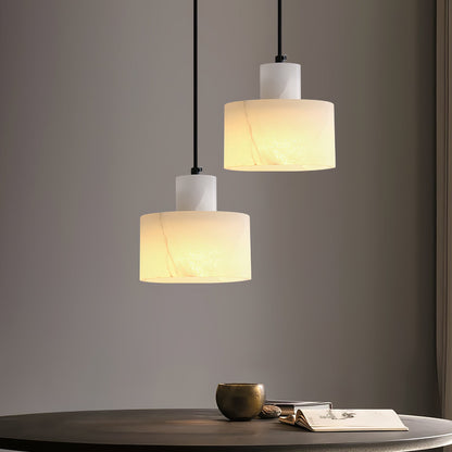 Stone Cylinder Hanging Lamp White Adjustable Drop Ceiling Fixture for Kitchen Island Dining Room Bedroom Hallway Natural Alabaster E27 Socke