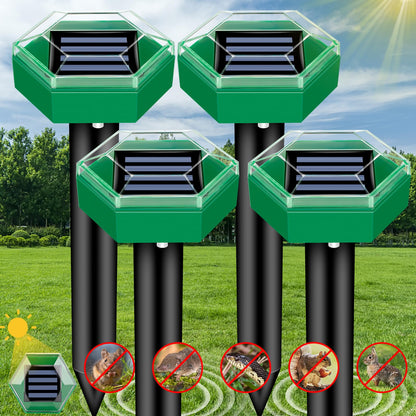 Solar Ultrasonic Pest Repeller Stake 4-Pack for Yard – Drives Away Burrowing Animals with Sonic Pulses – Waterproof Garden Defense for