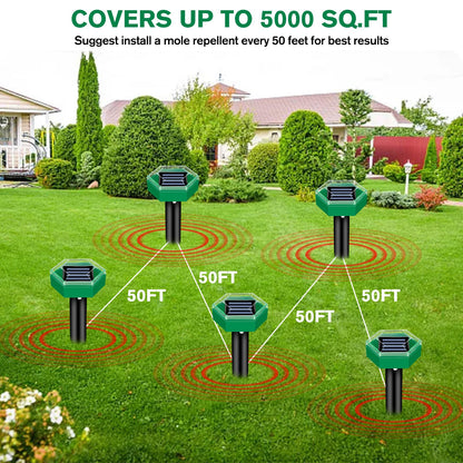 Solar Ultrasonic Pest Repeller Stake 4-Pack for Yard – Drives Away Burrowing Animals with Sonic Pulses – Waterproof Garden Defense for