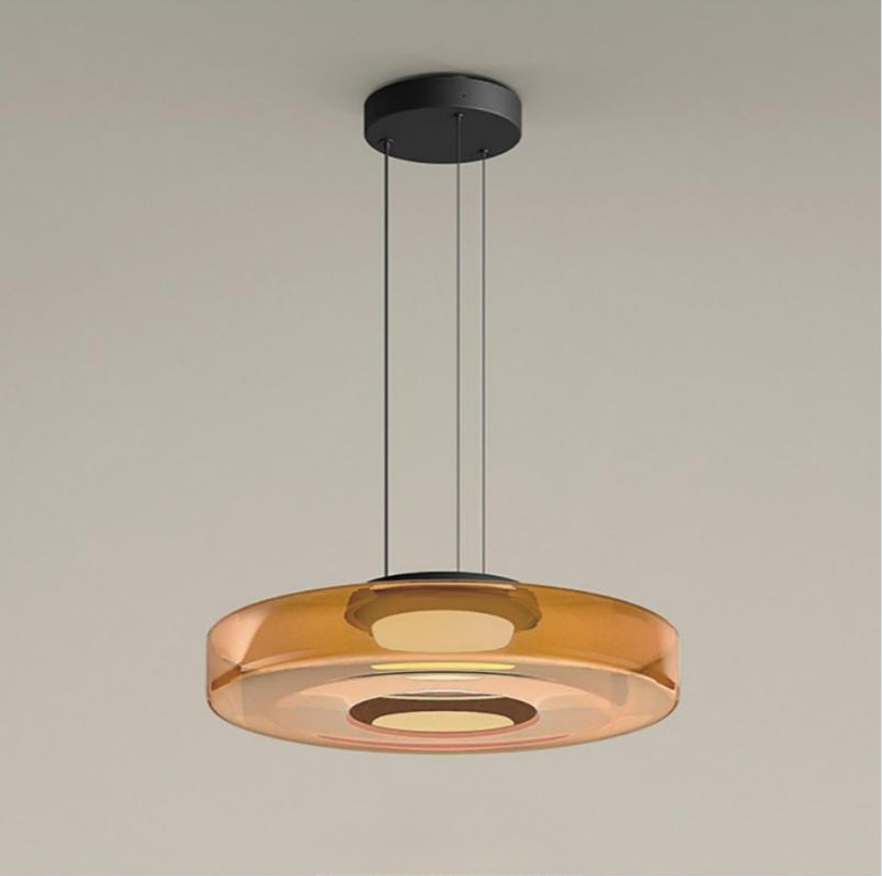 Tiered Glass Hanging Fixture 12 in Amber for Dining Tables Kitchen Islands Contemporary Statement Overhead Illumination