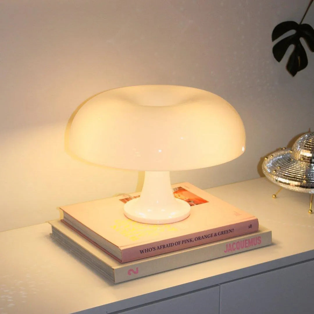 Mushroom Bedside Lamp with Soft Glow - 12.6 Inch Acrylic Nightstand Light for Bedroom Living Room Reading Nook - Retro Modern Ambient Lighti