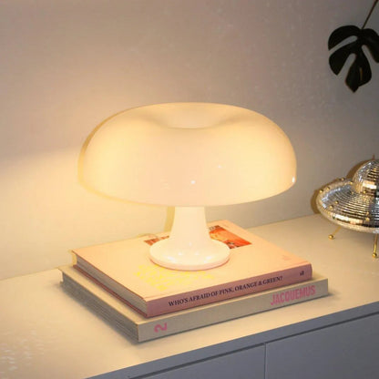 Mushroom Bedside Lamp with Soft Glow - 12.6 Inch Acrylic Nightstand Light for Bedroom Living Room Reading Nook - Retro Modern Ambient Lighti