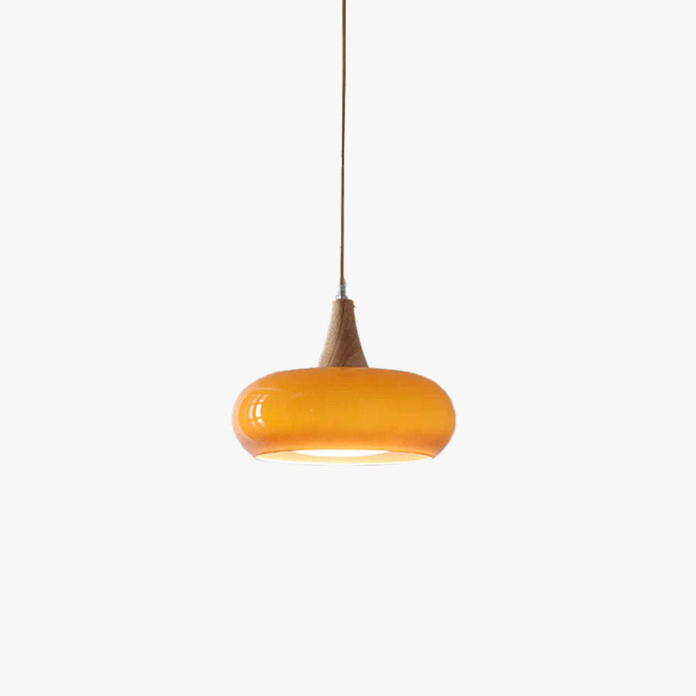 Wood & Amber Glass Pendant Light – Single, Double or Triple Head Design for Kitchen & Dining Room