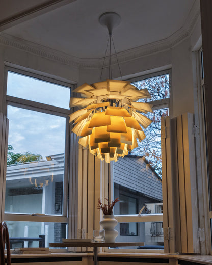 Sculptural Metal Shade Hanging Fixture 20 in Adjustable Height Overhead Lighting for Dining Room Kitchen Island Entryway Warm Glow Installat