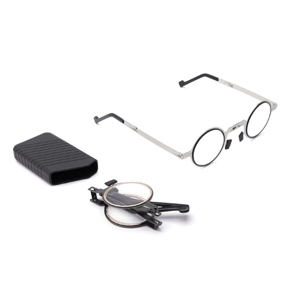 Compact Folding Reading Glasses with Blue Light Blocking Lenses for Men & Women | Lightweight Titanium Frame Readers with Case | Portable Ey